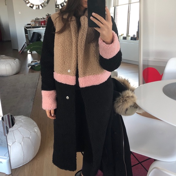 Jackets & Blazers - Long Color Block Teddy Coat
